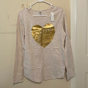 Old Navy Heart of Gold Beige Long Sleeve Top NWT